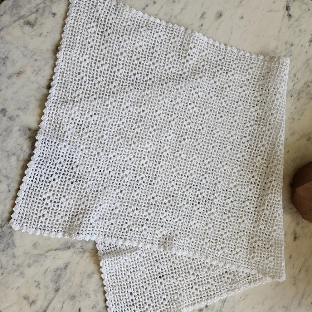 Vintage Handmade White Cotton Crochet Table Runner